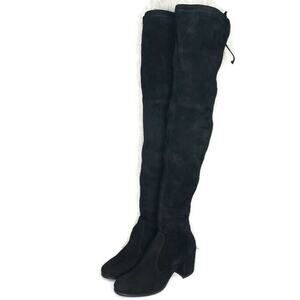 Stuart Weitzman Tieland Black SUEDE Stretch OVER THE KNEE Block Heel BOOTS 7.5